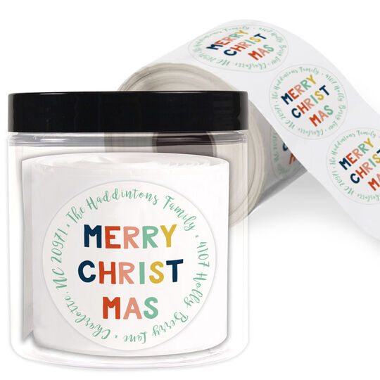 Colorful Merry Christmas Round Address Labels